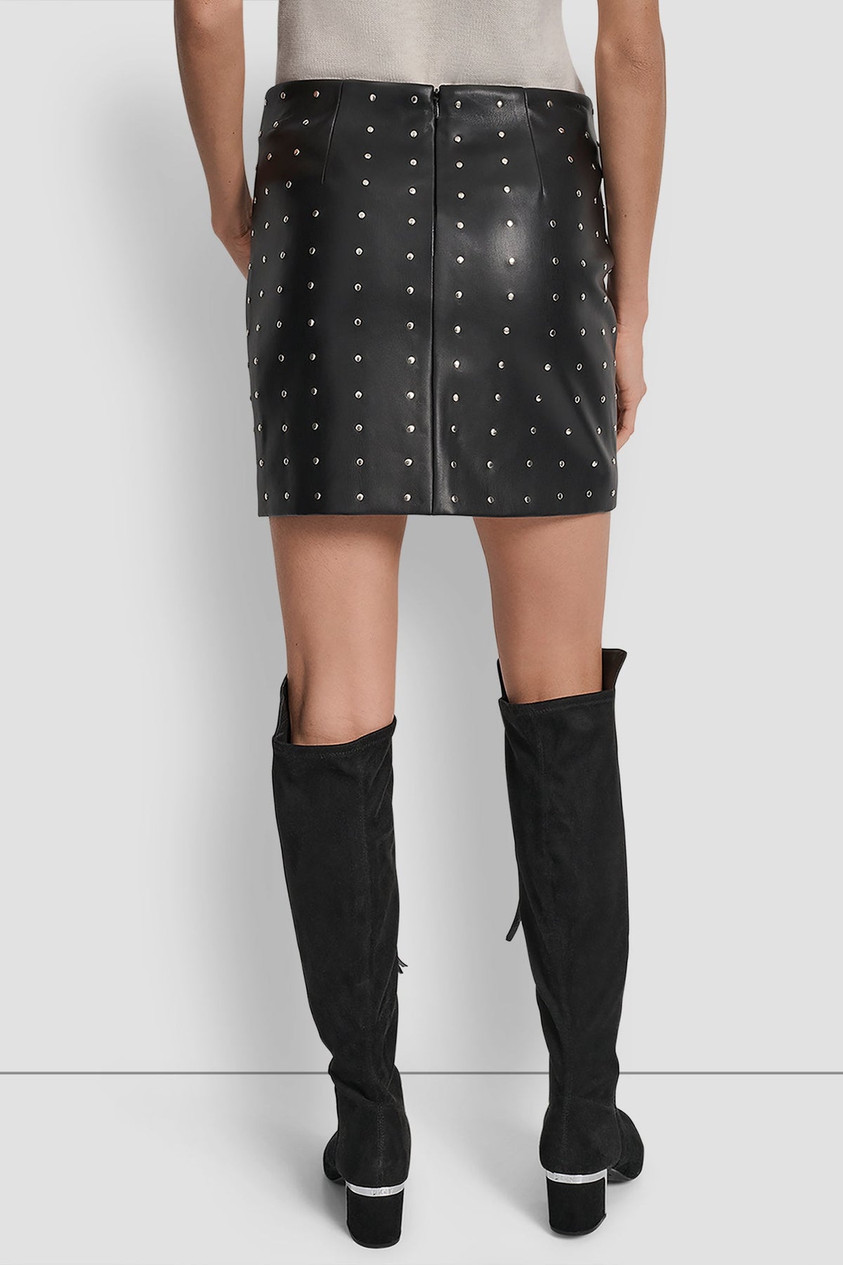 EMBELLISHED FAUX LEATHER SKIRT BLACK FAUX LEATHER | DKNY