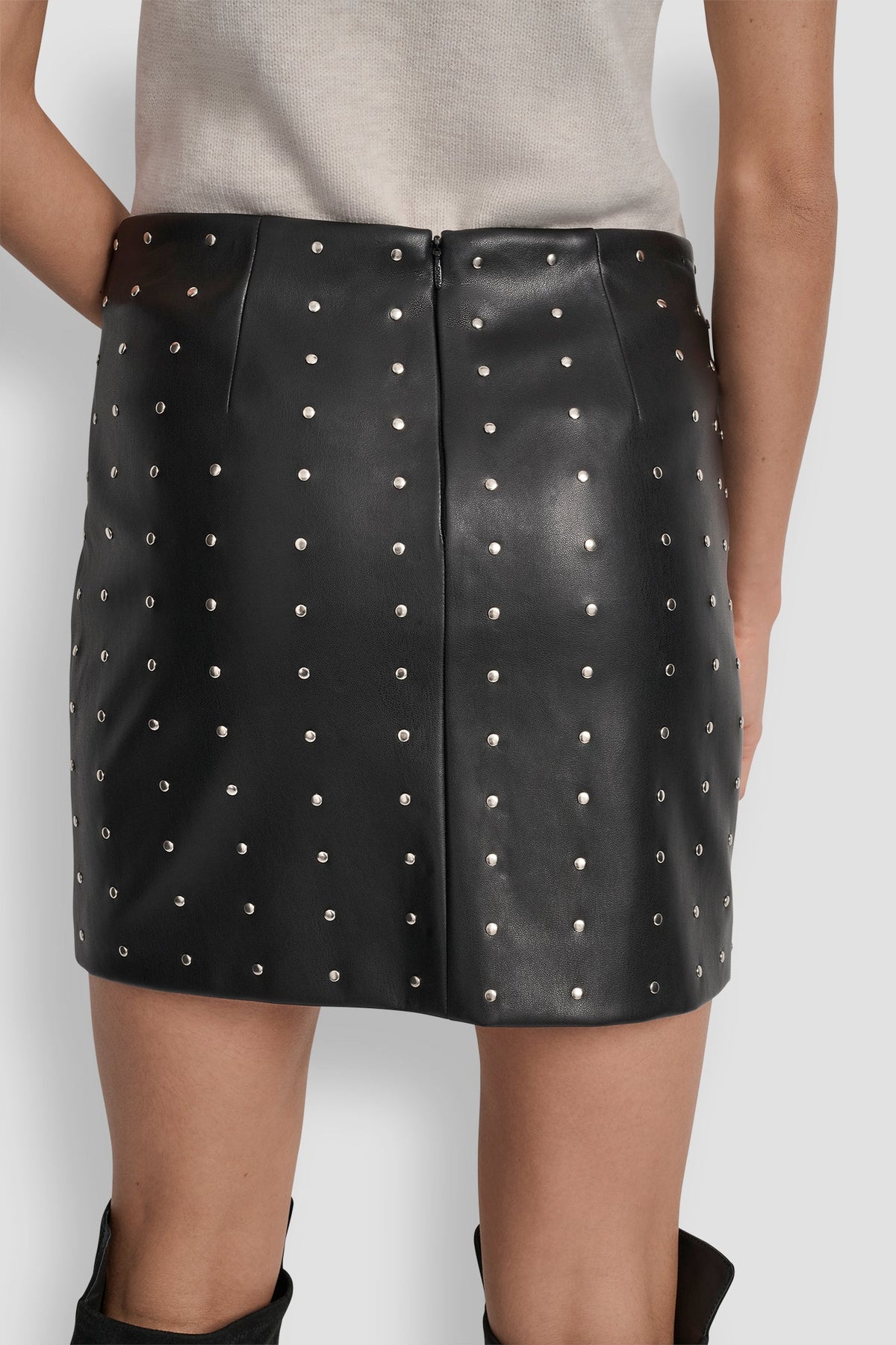 EMBELLISHED FAUX LEATHER SKIRT BLACK FAUX LEATHER | DKNY