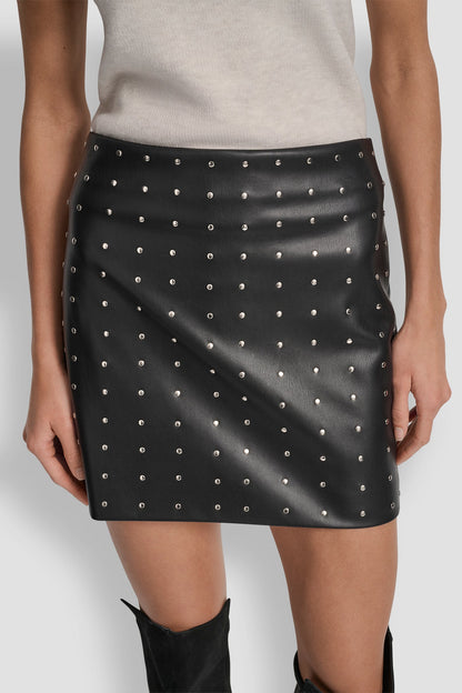 EMBELLISHED FAUX LEATHER SKIRT BLACK FAUX LEATHER | DKNY