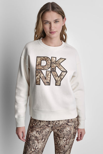 SNAKE PRINT LOGO SWEATSHIRT Eggnog/Serpent Chest | DKNY
