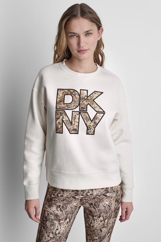 SNAKE PRINT LOGO SWEATSHIRT Eggnog/Serpent Chest | DKNY