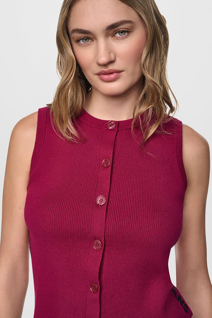 CROPPED SLEEVELESS LOGO TRIM SWEATER Black/Eggnog | DKNY