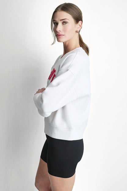 PUFF VARSITY LOGO V-NECK PULLOVER White/Punch | DKNY