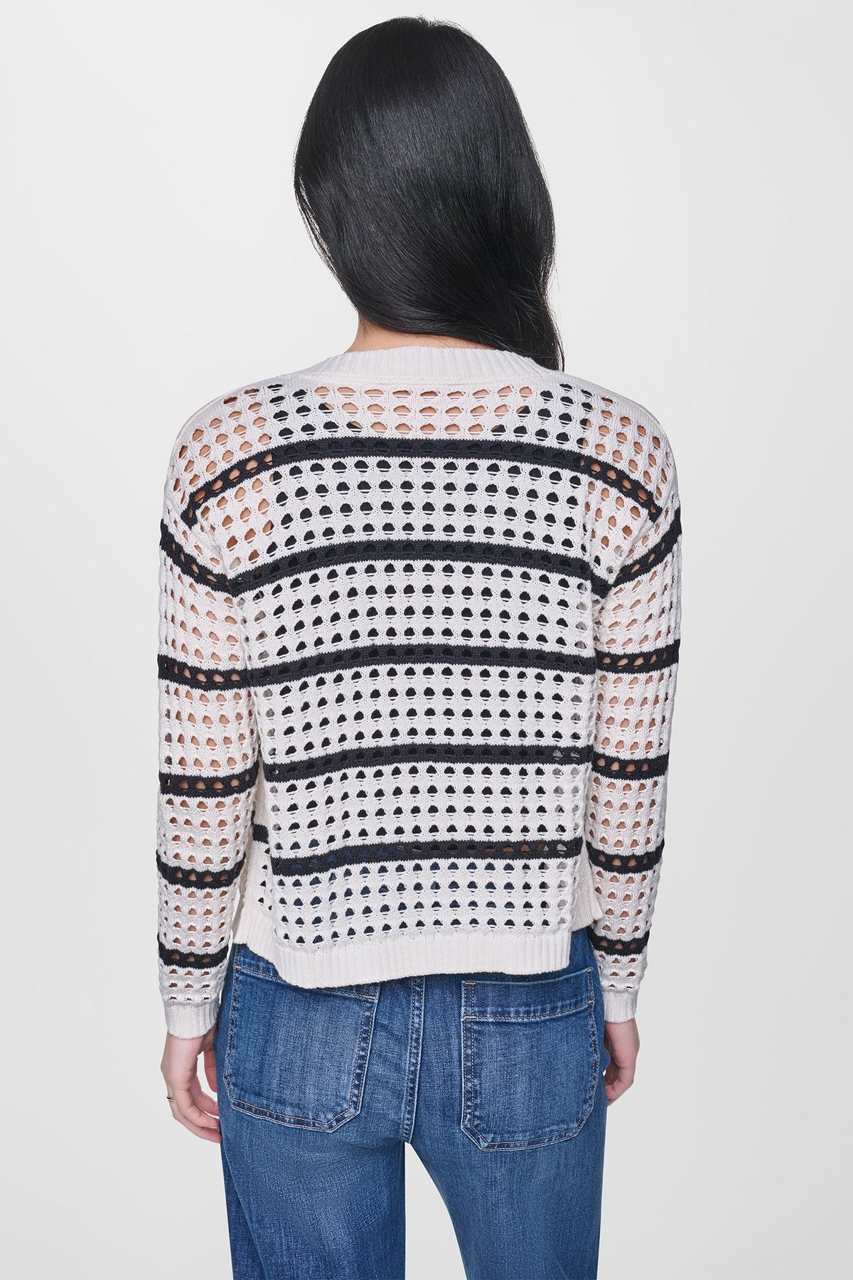 OPEN STITCH STRIPE CARDIGAN Travertine/Black | DKNY