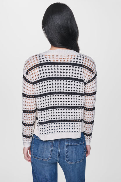OPEN STITCH STRIPE CARDIGAN Travertine/Black | DKNY