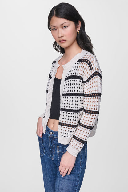 OPEN STITCH STRIPE CARDIGAN Travertine/Black | DKNY