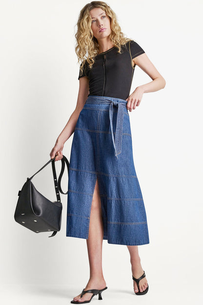 TIE WAIST CONTRAST STITCH SKIRT Crosby Wash | DKNY
