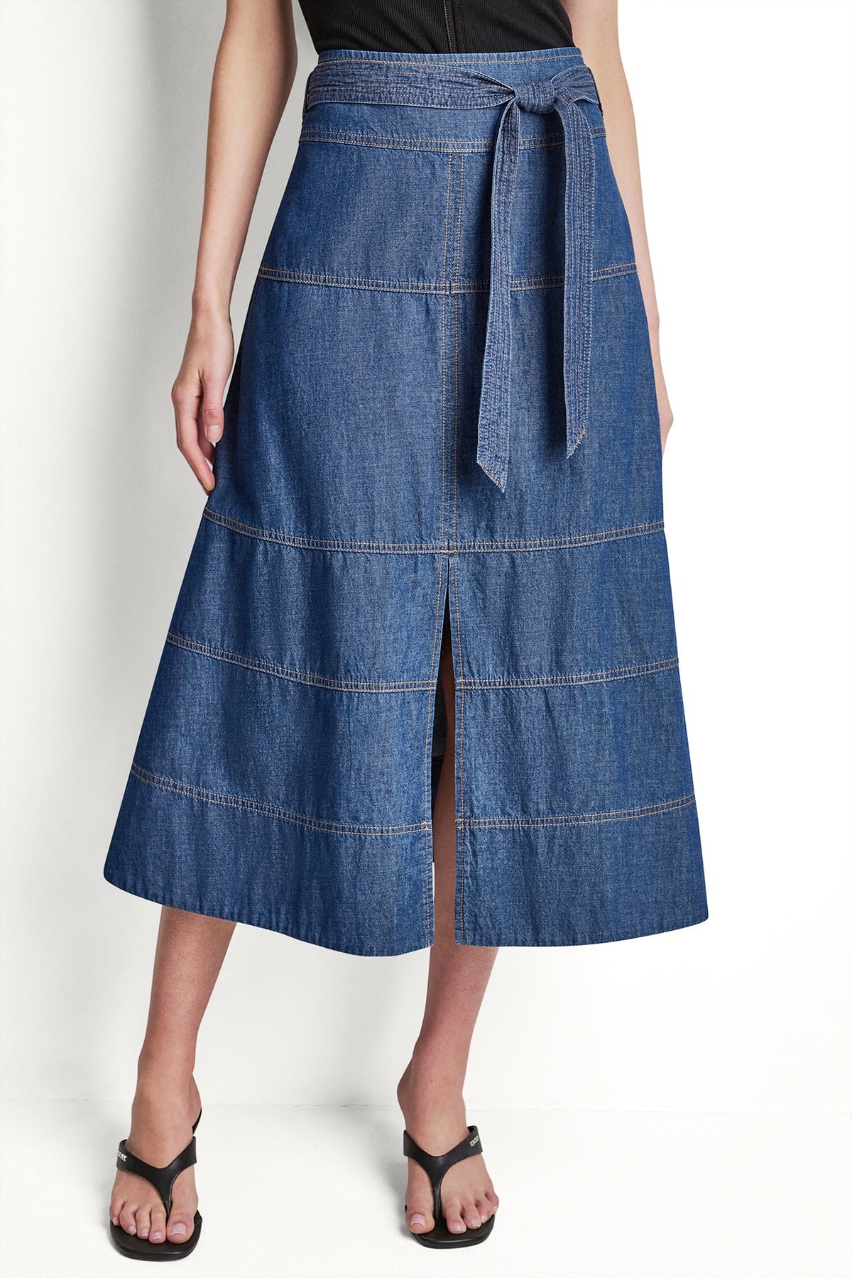 TIE WAIST CONTRAST STITCH SKIRT Crosby Wash | DKNY
