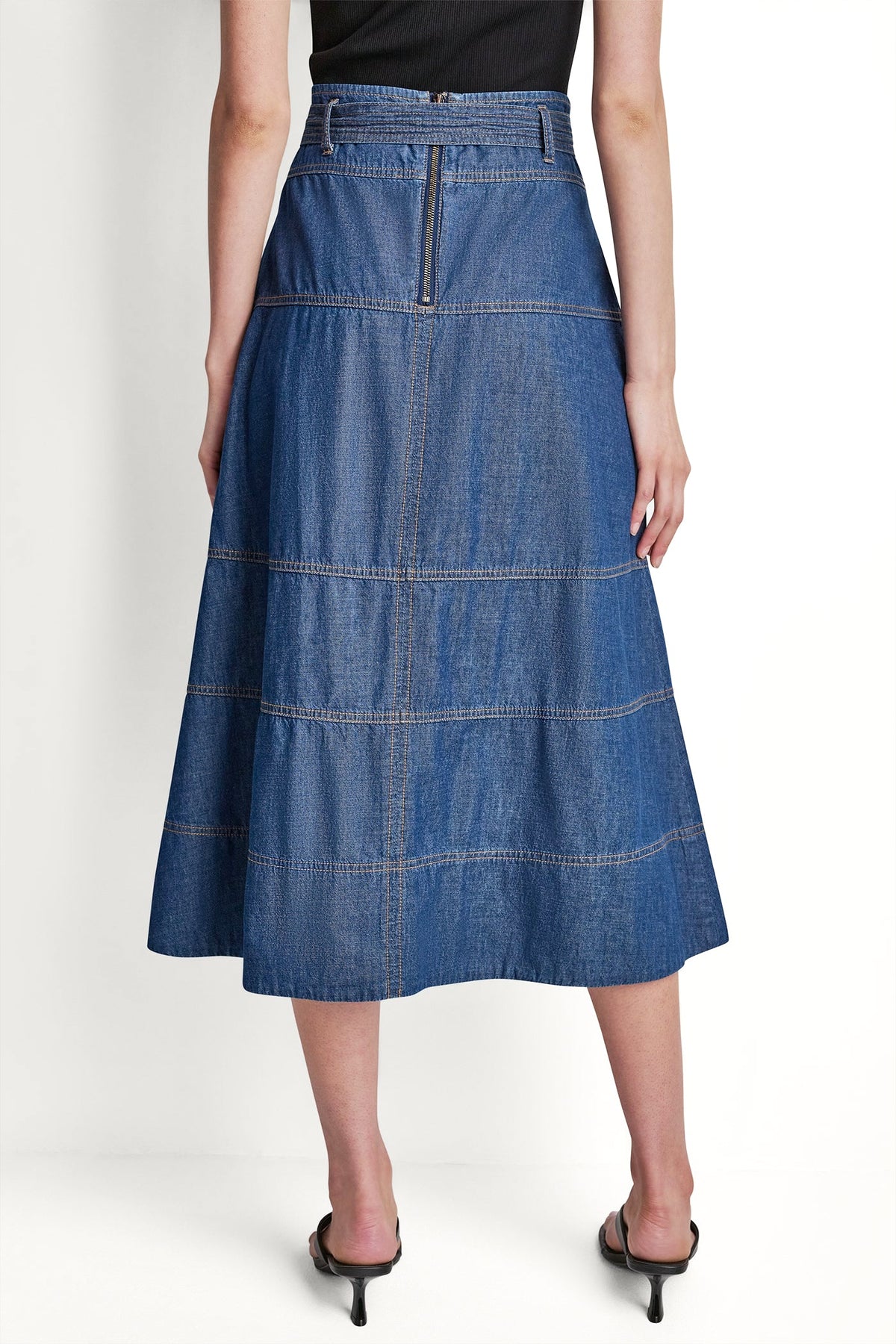 TIE WAIST CONTRAST STITCH SKIRT Crosby Wash | DKNY
