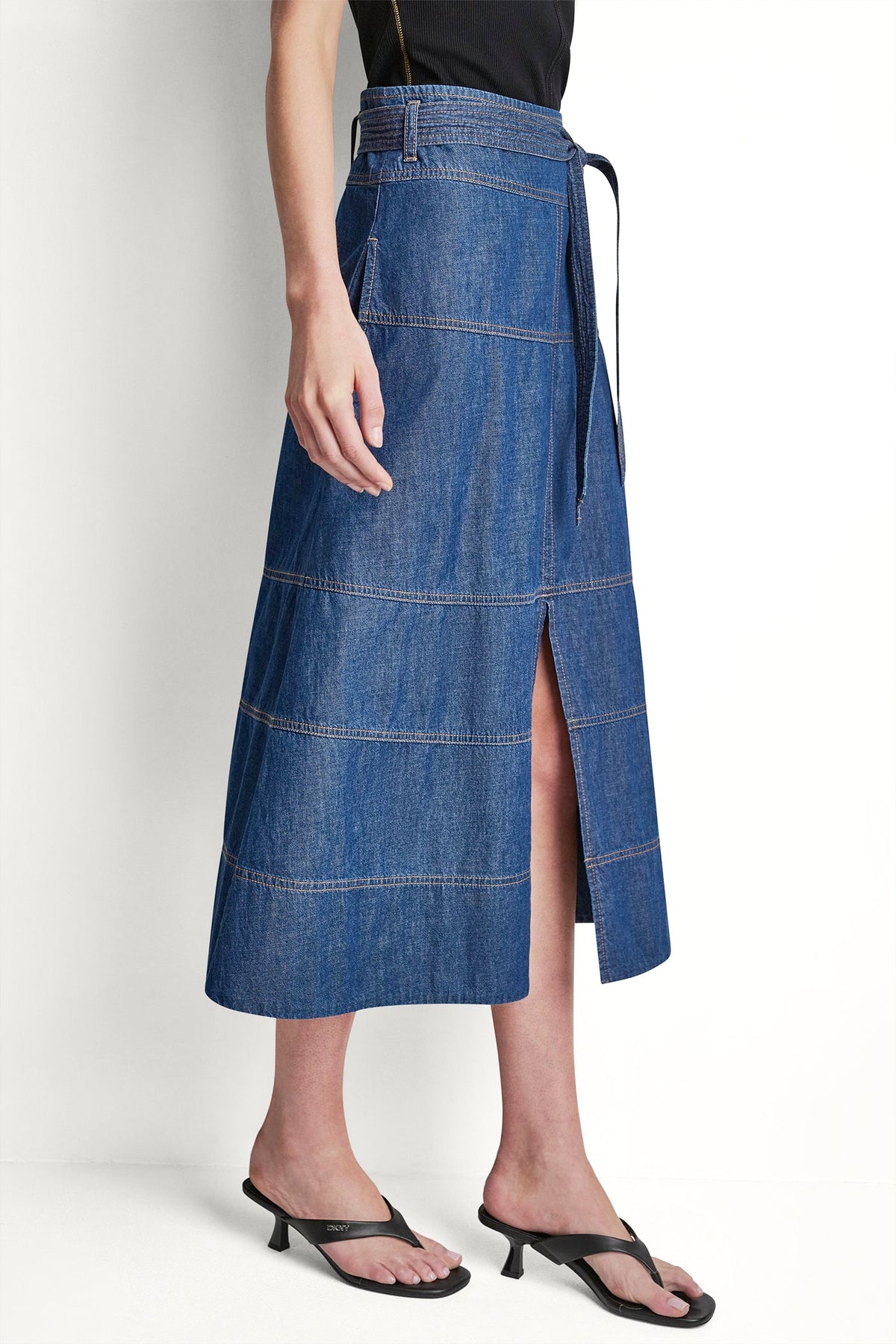 TIE WAIST CONTRAST STITCH SKIRT Crosby Wash | DKNY