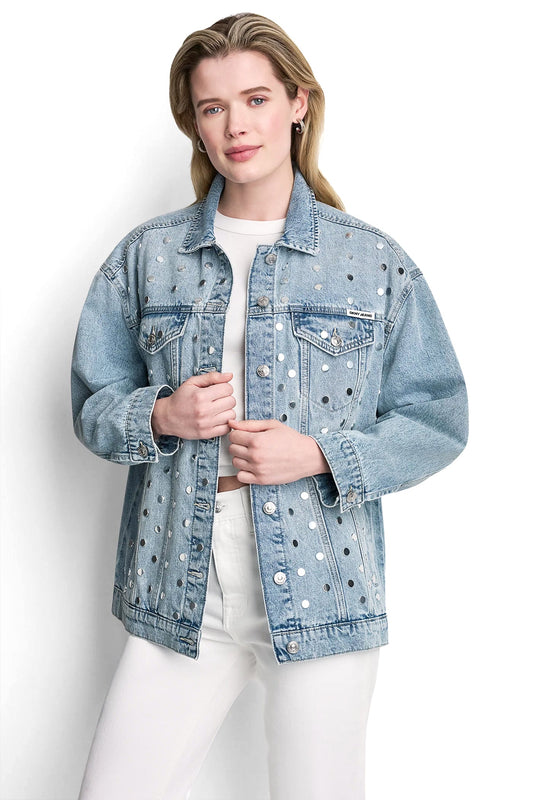 OVERSIZED DENIM TRUCKER JACKET WITH STUDS Cliff | DKNY