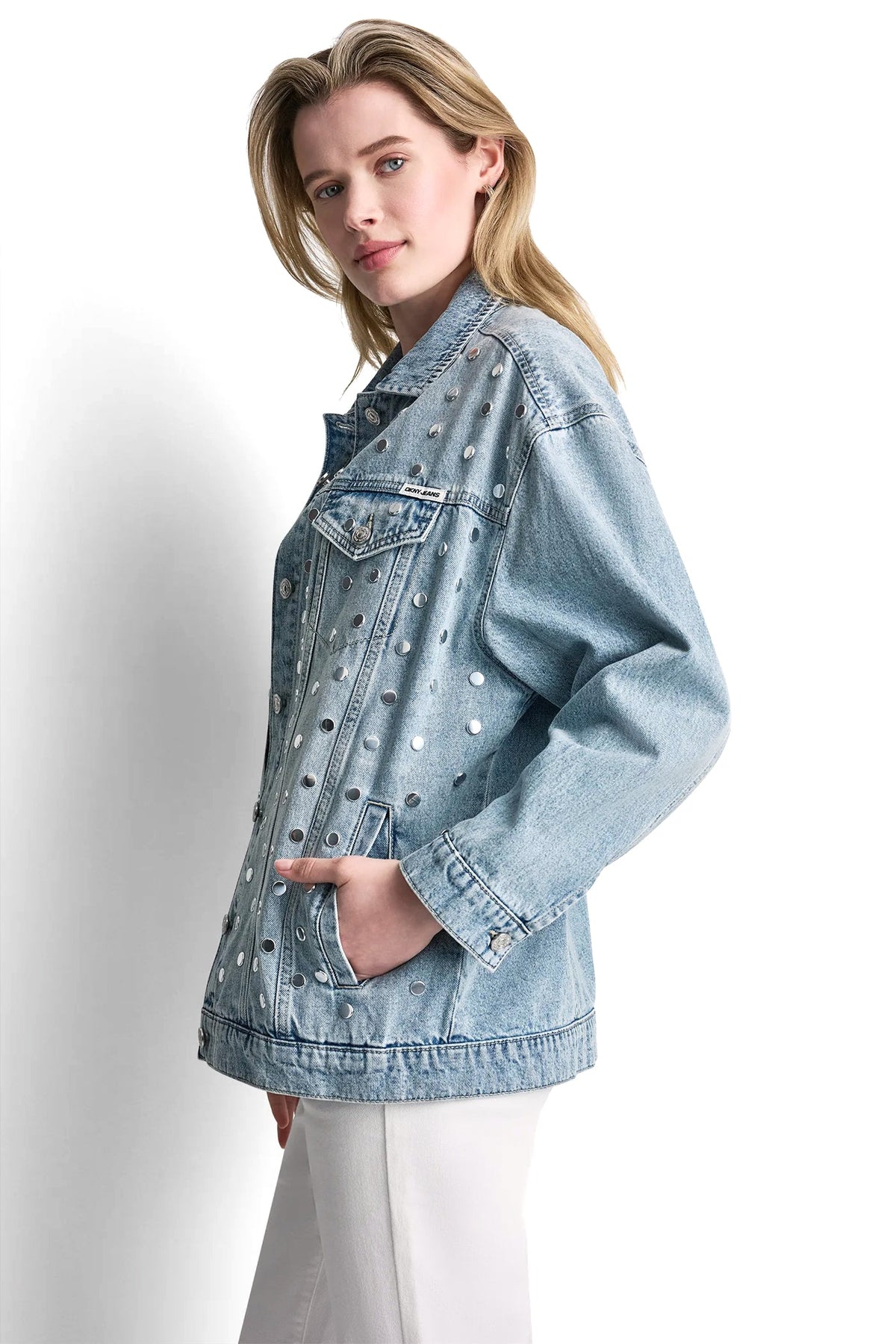 OVERSIZED DENIM TRUCKER JACKET WITH STUDS Cliff | DKNY