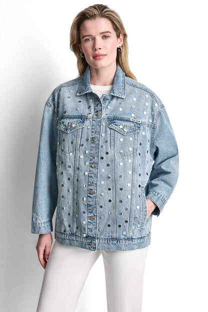 OVERSIZED DENIM TRUCKER JACKET WITH STUDS Cliff | DKNY