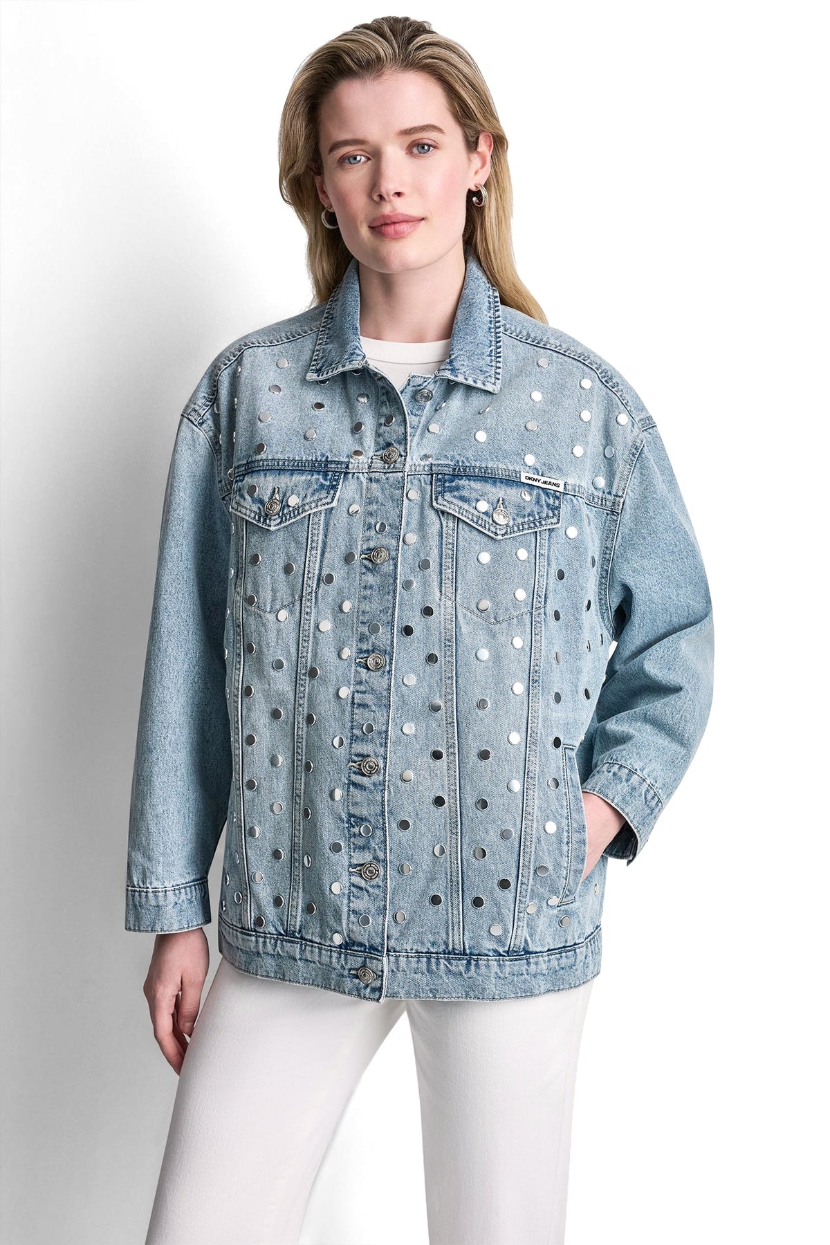 OVERSIZED DENIM TRUCKER JACKET WITH STUDS Cliff | DKNY