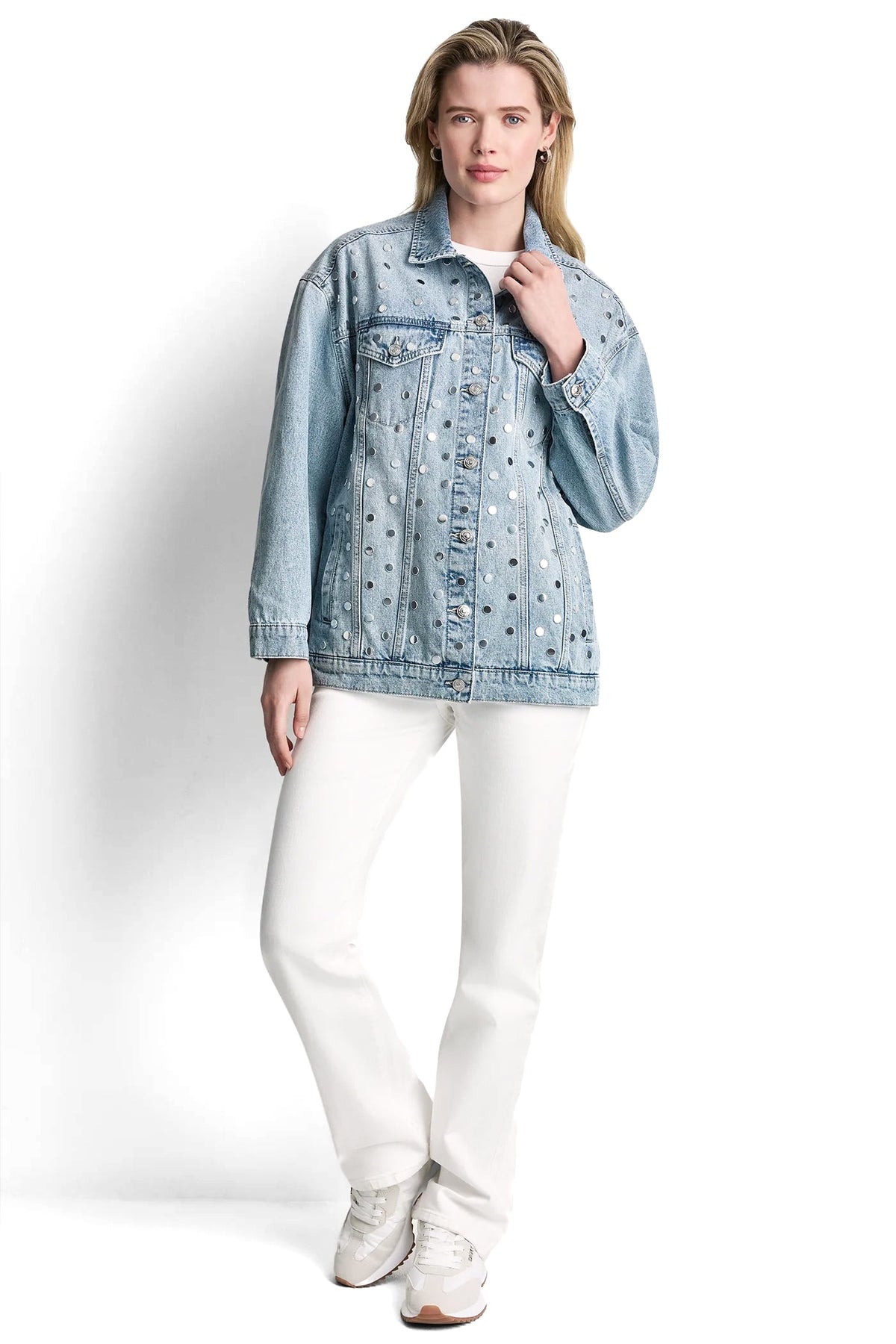 OVERSIZED DENIM TRUCKER JACKET WITH STUDS Cliff | DKNY