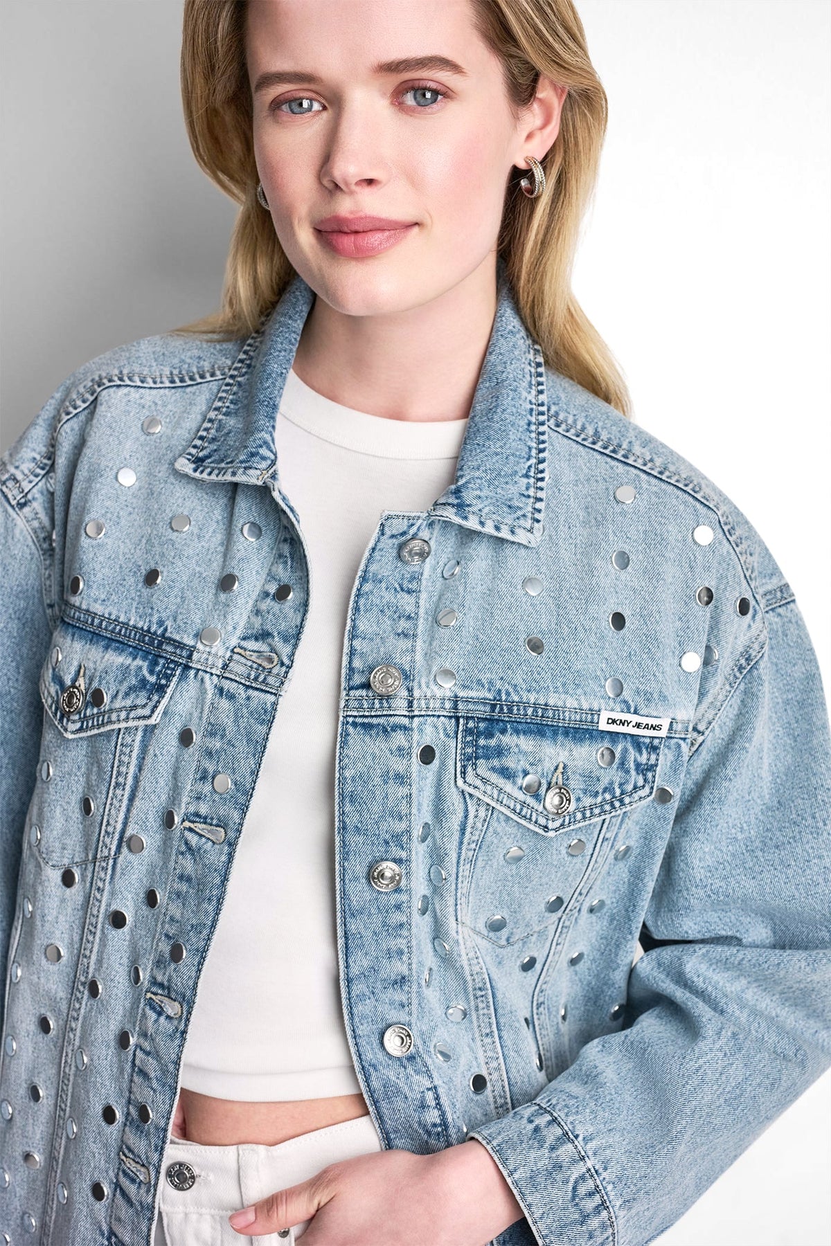 OVERSIZED DENIM TRUCKER JACKET WITH STUDS Cliff | DKNY
