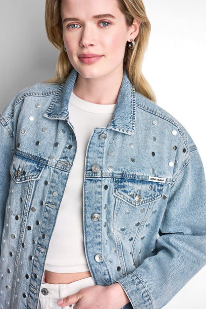 OVERSIZED DENIM TRUCKER JACKET WITH STUDS Cliff | DKNY