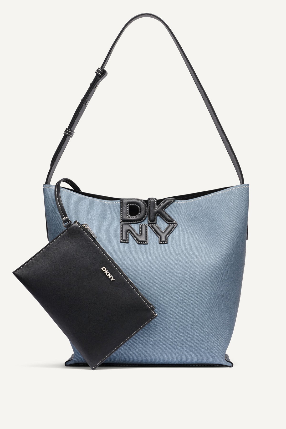 NICOLE DENIM LOGO BUCKET BAG Denim | DKNY
