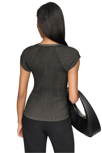 RIB KNIT SWEATER Black/Travertine | DKNY