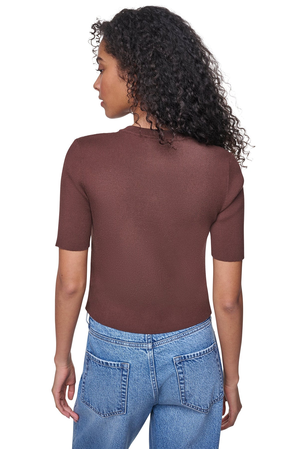 LOGO BUTTON CARDIGAN Chestnut/Black | DKNY