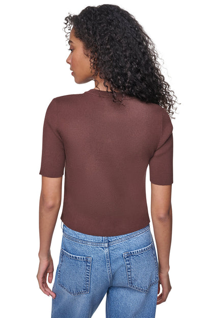 LOGO BUTTON CARDIGAN Chestnut/Black | DKNY