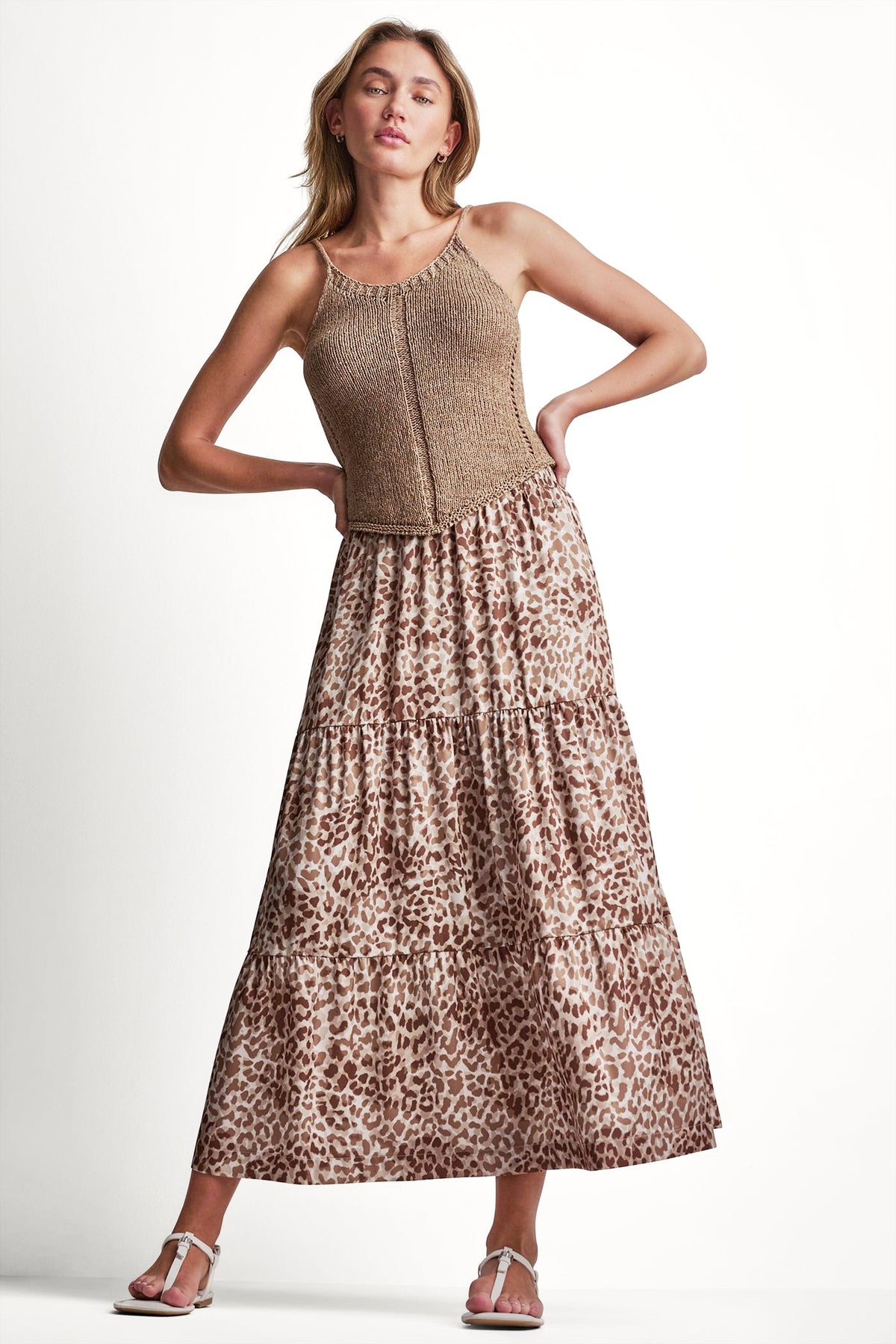 TIERED SATIN PRINTED SKIRT Disguise Woodsmoke | DKNY
