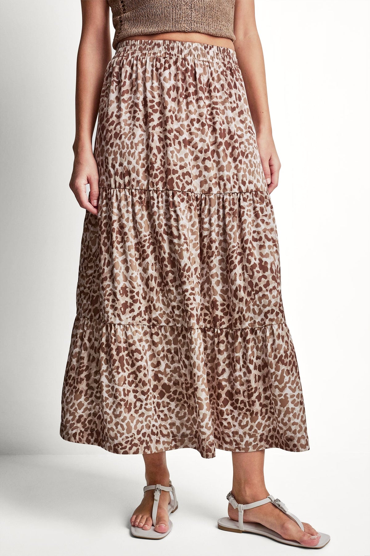 TIERED SATIN PRINTED SKIRT Disguise Woodsmoke | DKNY