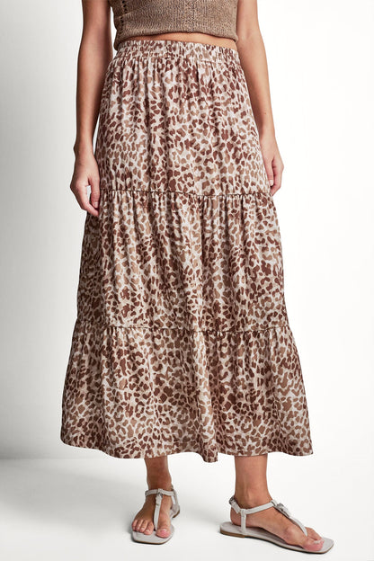 TIERED SATIN PRINTED SKIRT Disguise Woodsmoke | DKNY