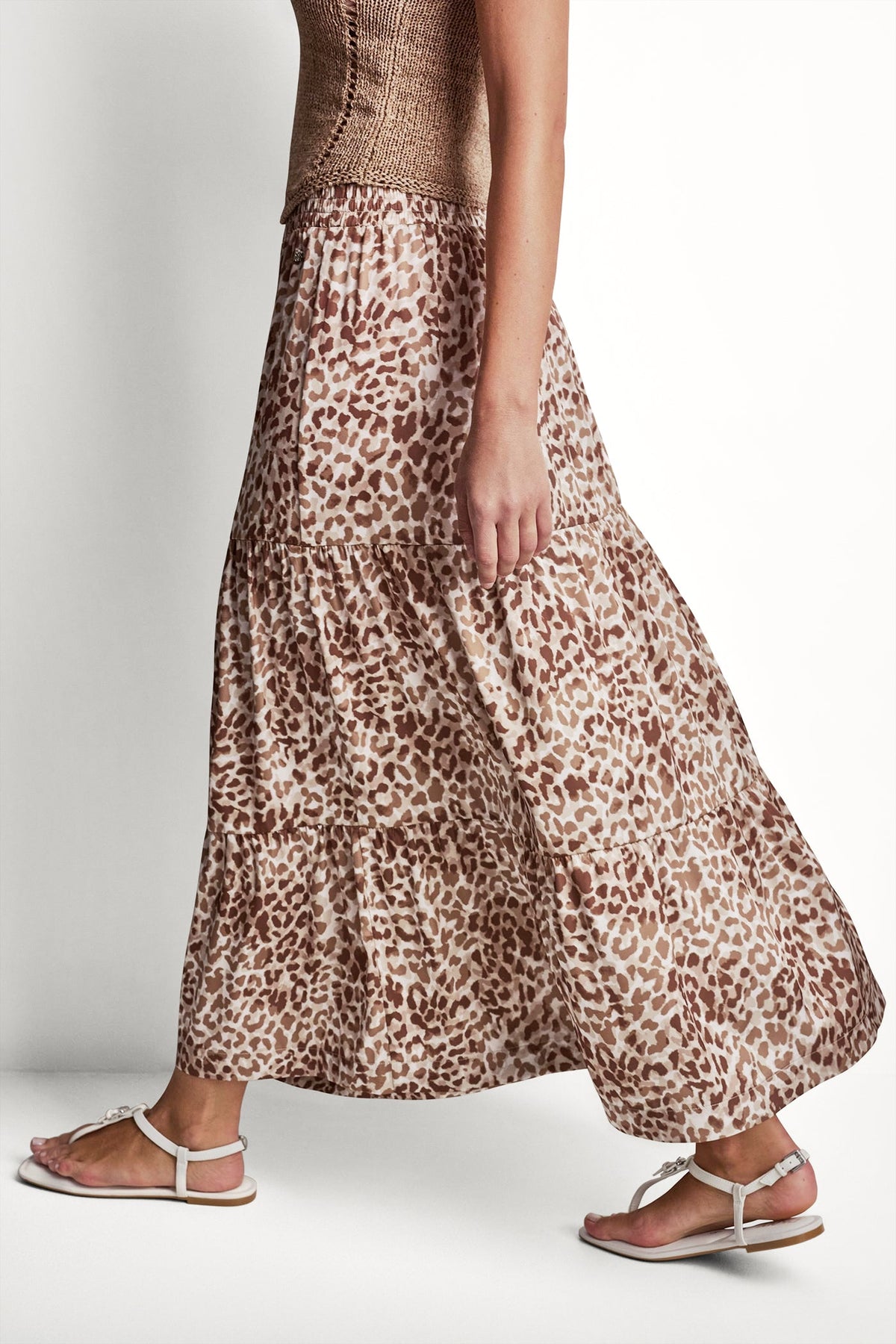 TIERED SATIN PRINTED SKIRT Disguise Woodsmoke | DKNY