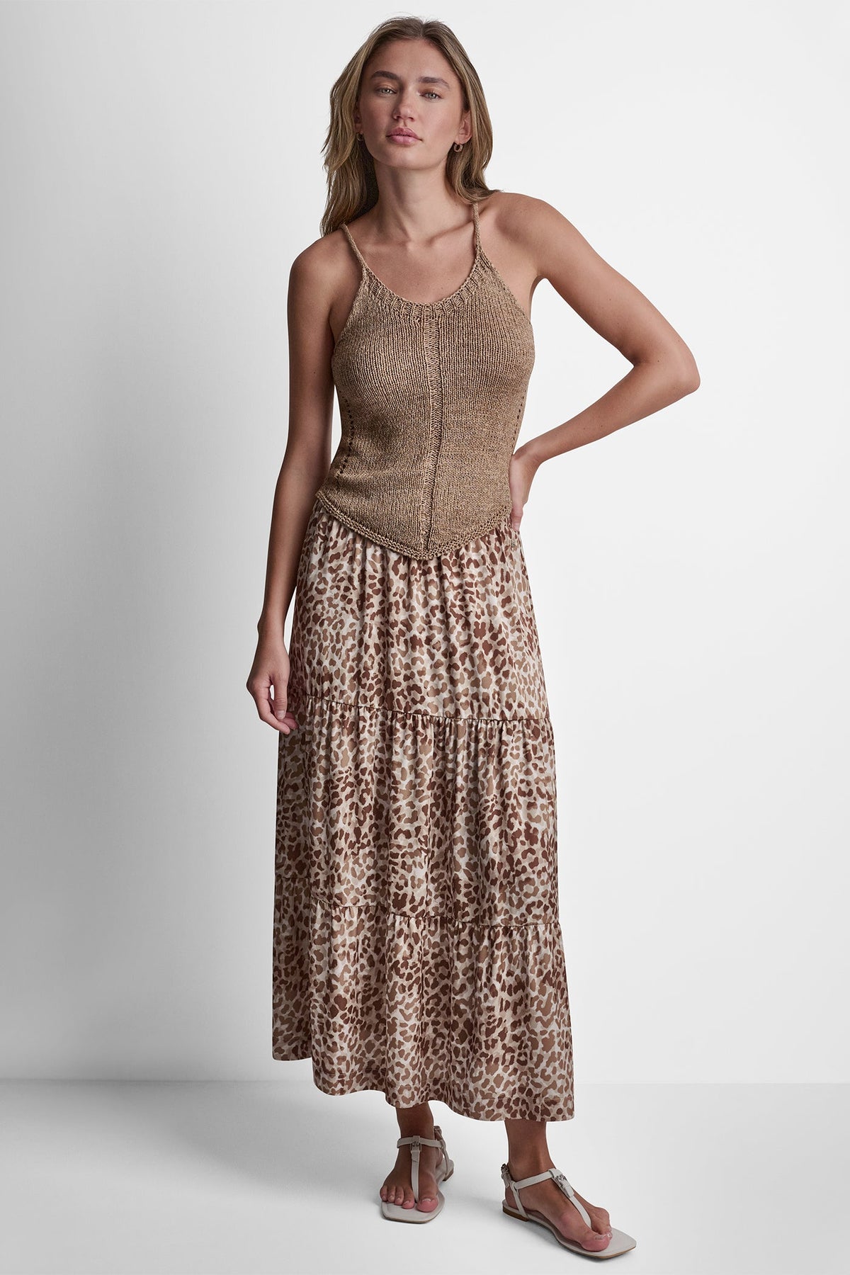 CURVED HEM RIB DETAIL CAMI Woodsmoke/White | DKNY