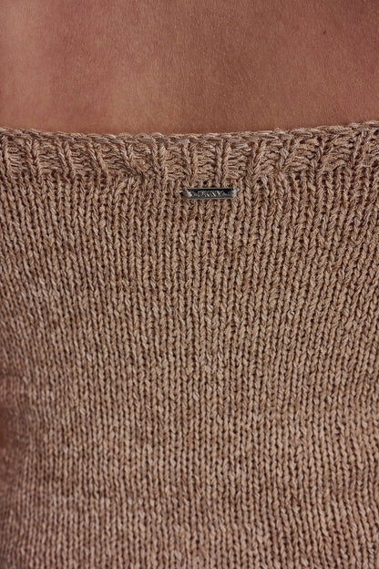 CURVED HEM RIB DETAIL CAMI Woodsmoke/White | DKNY