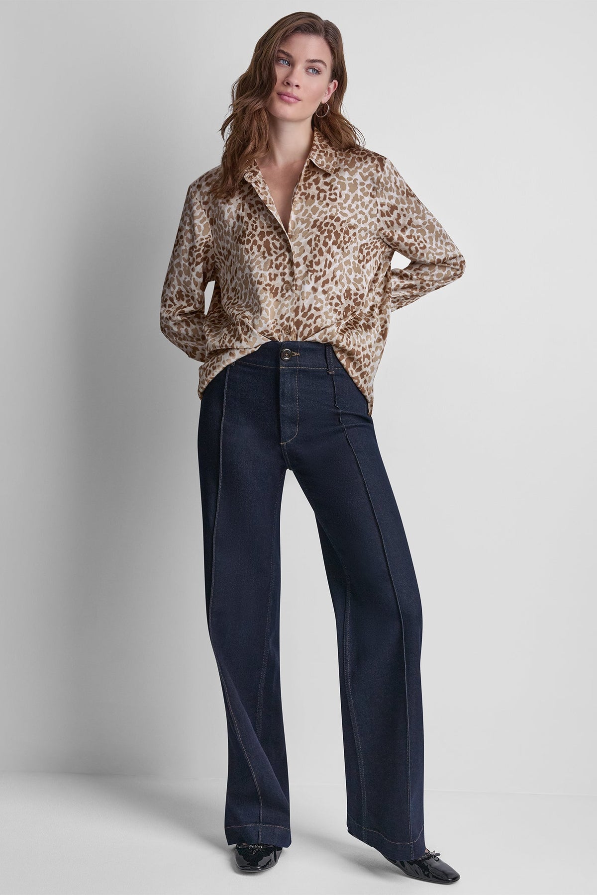 BUTTON FRONT PRINTED BLOUSE Disguise Woodsmoke | DKNY