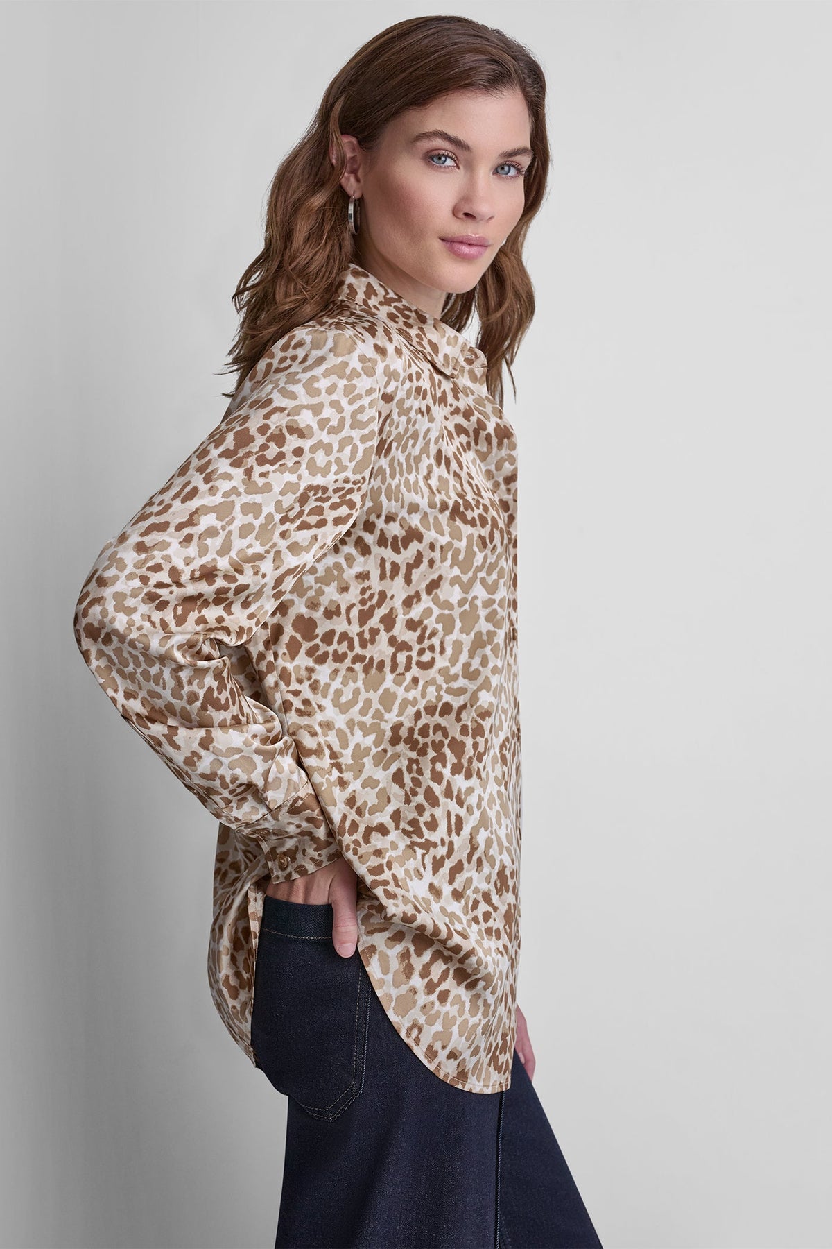 BUTTON FRONT PRINTED BLOUSE Disguise Woodsmoke | DKNY
