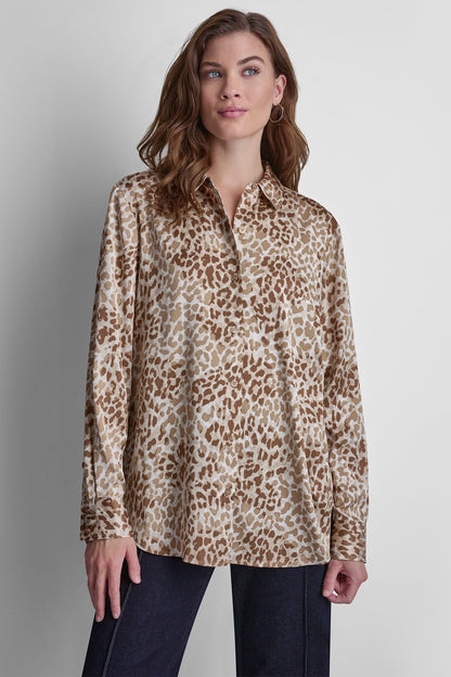 BUTTON FRONT PRINTED BLOUSE Disguise Woodsmoke | DKNY