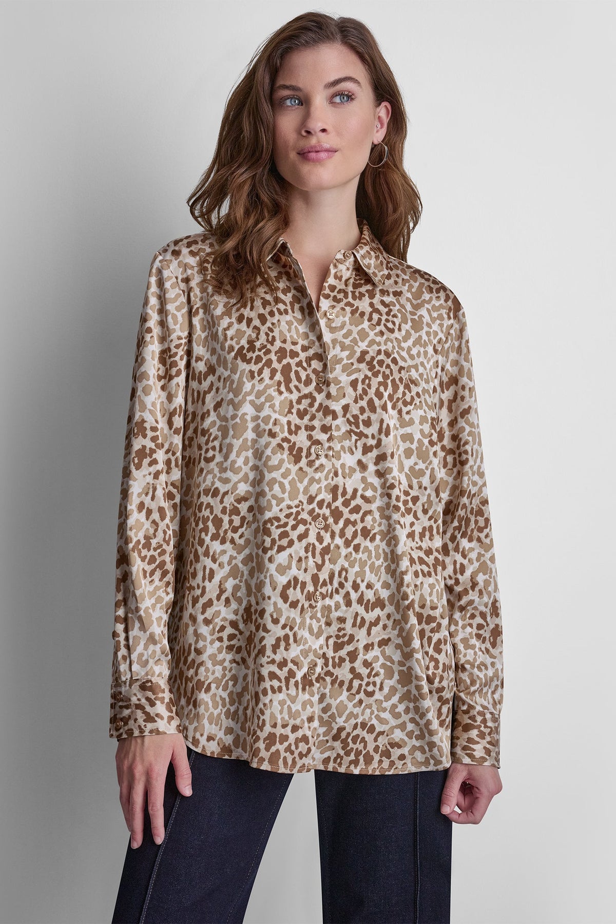 BUTTON FRONT PRINTED BLOUSE Disguise Woodsmoke | DKNY