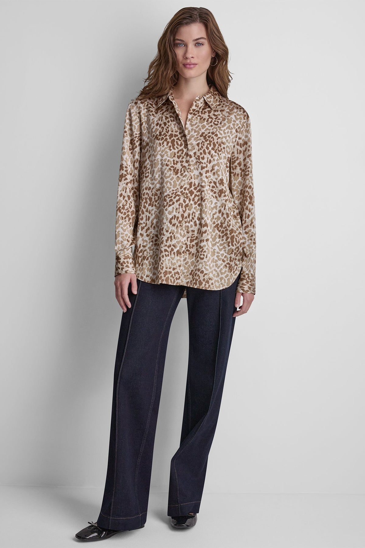 BUTTON FRONT PRINTED BLOUSE Disguise Woodsmoke | DKNY
