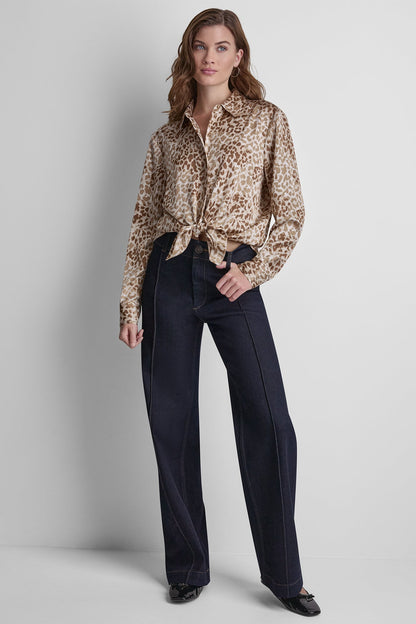 BUTTON FRONT PRINTED BLOUSE Disguise Woodsmoke | DKNY