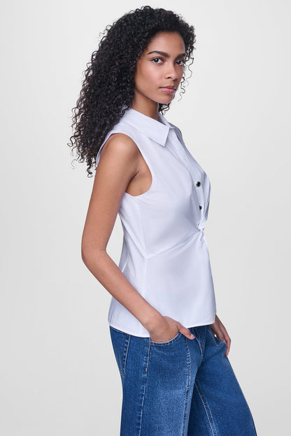 POPLIN TWIST FRONT SHIRT Chestnut | DKNY