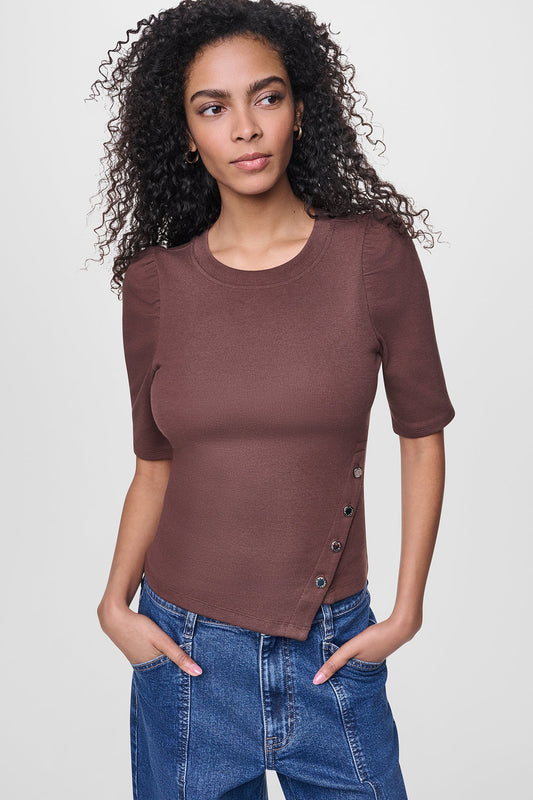 SHORT SLEEVE ASYMMETRIC TOP Chestnut | DKNY