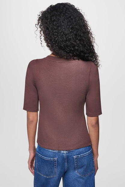 SHORT SLEEVE ASYMMETRIC TOP Chestnut | DKNY