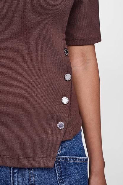 SHORT SLEEVE ASYMMETRIC TOP Chestnut | DKNY