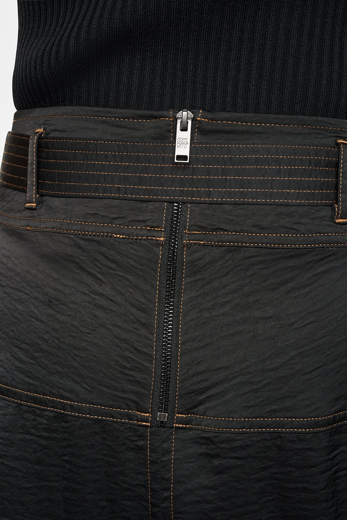 TIE WAIST CONTRAST STITCH MIDI SKIRT Black | DKNY