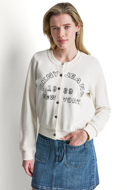 BUTTON FRONT SHRUNKEN LOGO JACKET Eggnog | DKNY