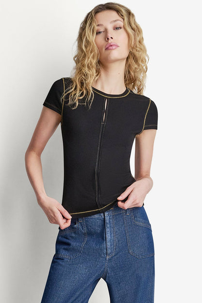 CONTRAST STITCH KNIT TOP Coconut | DKNY