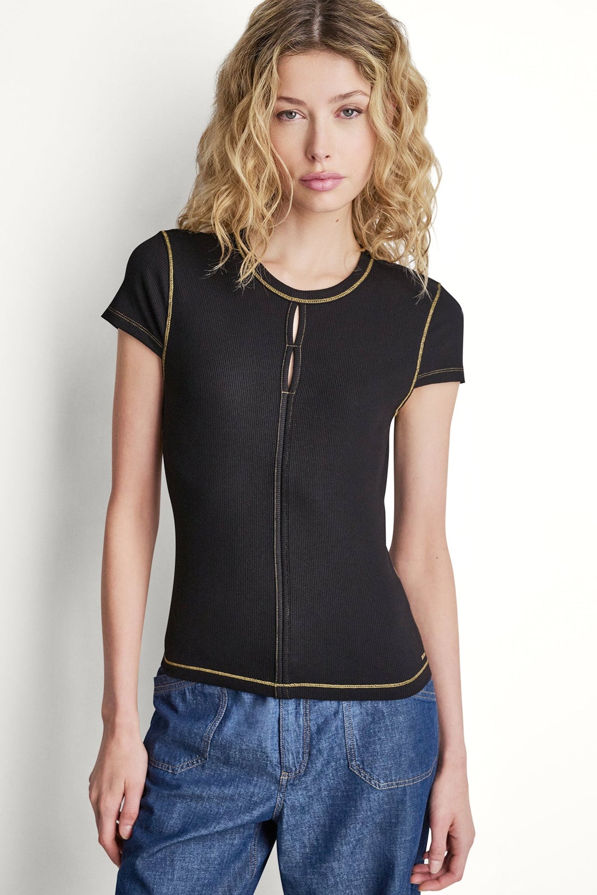 CONTRAST STITCH KNIT TOP Coconut | DKNY