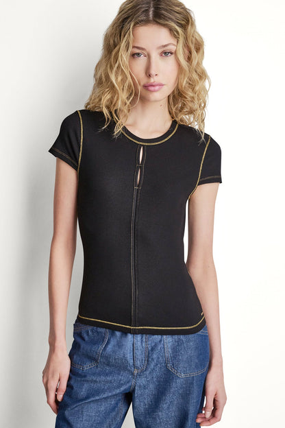 CONTRAST STITCH KNIT TOP Coconut | DKNY