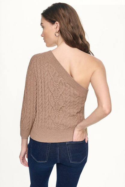 ONE SHOULDER CABLE KNIT SWEATER Travertine | DKNY