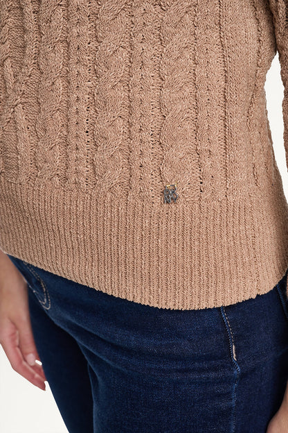 ONE SHOULDER CABLE KNIT SWEATER Travertine | DKNY