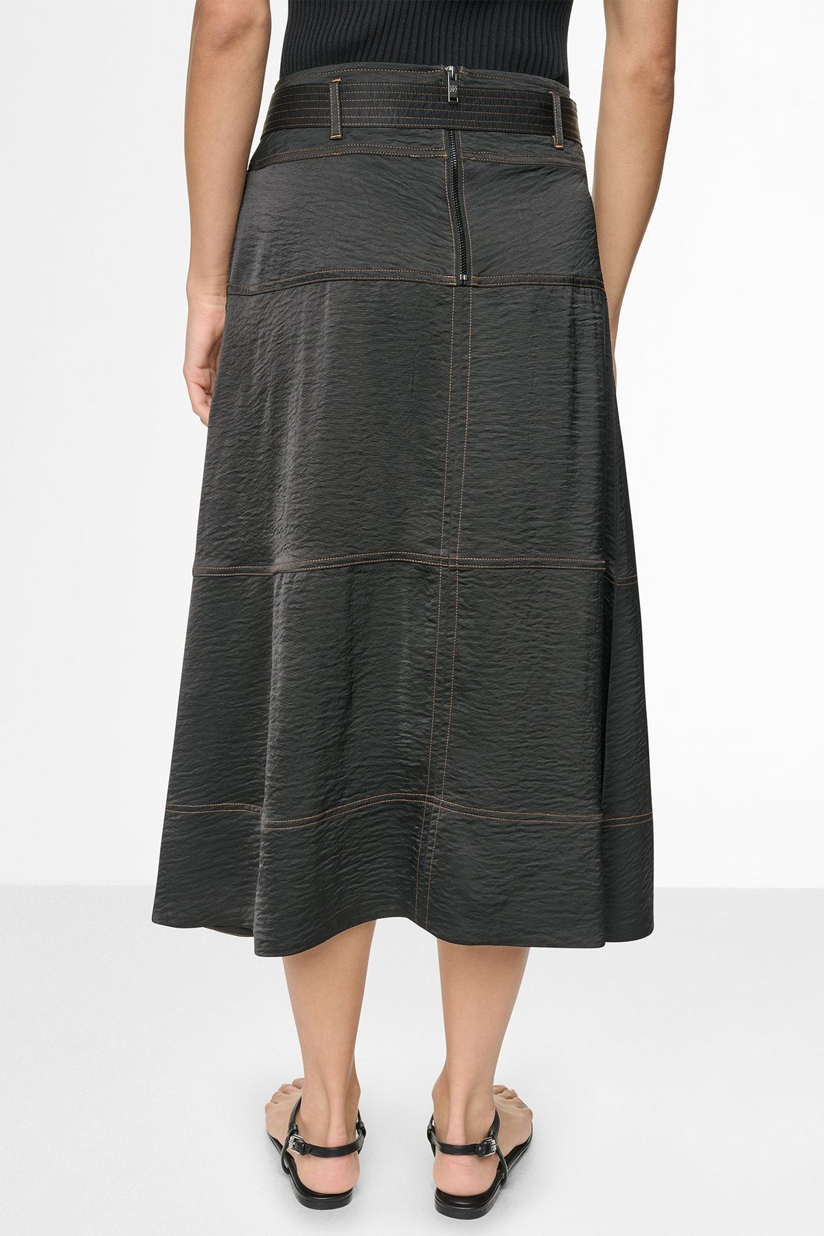 TIE WAIST CONTRAST STITCH MIDI SKIRT Dune | DKNY