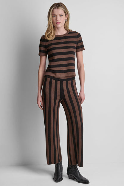 SHORT SLEEVE STRIPE SWEATER Chestnut/Black | DKNY